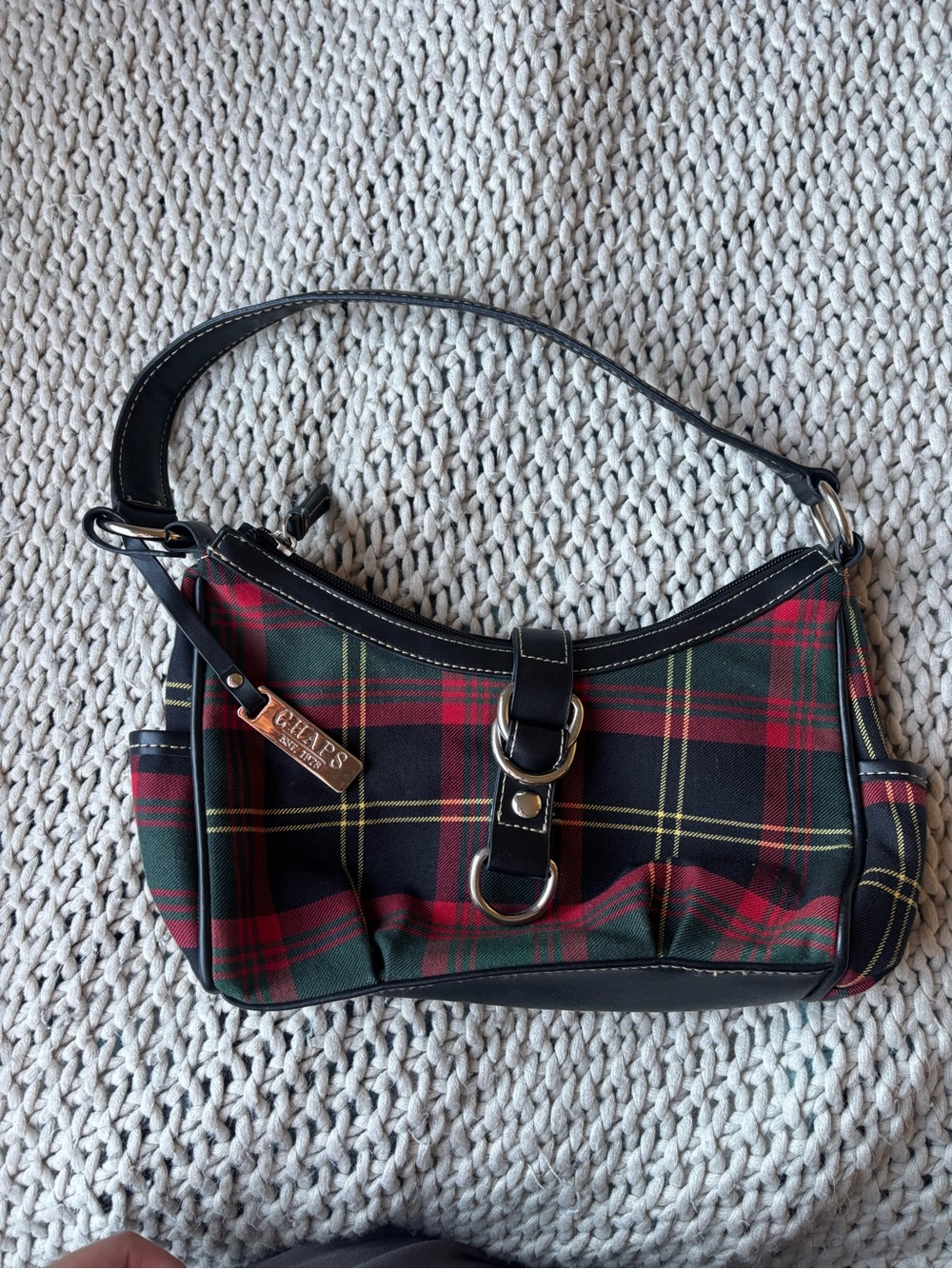 Chaps Red & Green Tartan Shoulder Bag with Black Trim - Picture 2 of 6